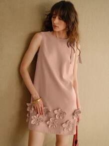 MOTF STUDIO BOW SHOULDER STEREO FLOWER DETAIL DRESS - Pink - View 6