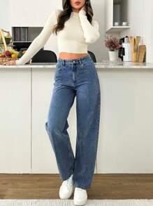 EURMUSE HIGH RISE STRAIGHT JEAN WITH POCKET DETAIL - Light Wash - View 1