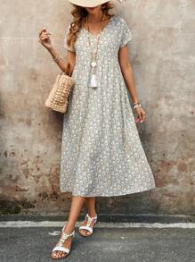 EMERY ROSE 女士休闲度假全印花连衣裙，夏季 - 彩色 - 查看 1