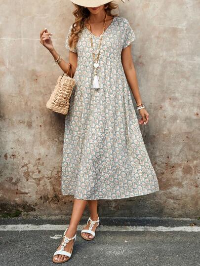 EMERY ROSE 女士休闲度假全印花连衣裙，夏季