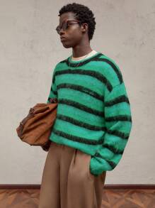 AKNOTIC Business Casual 男士修身休闲圆领长袖针织毛衣，黄橙色，适合秋冬 - 彩色 - 查看 6