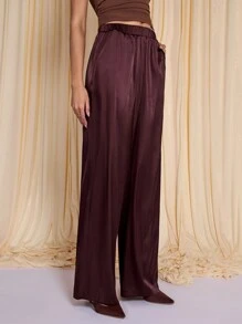 COSMINA 女士优雅宽松棕色阔腿裤，适合日常通勤，春夏季 - 棕色 - 查看 5