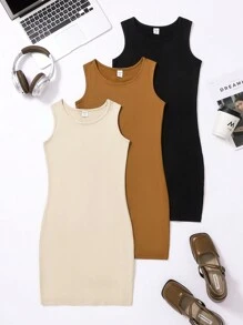 Tween Girl Casual Versatile School Tight Fitted Mini Dress 3-Piece Set - Multicolor - View 1