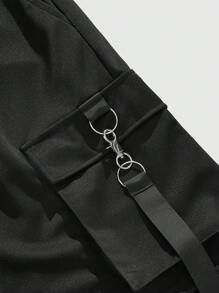 ROMWE MEN Street Life Men's Round Neck Short Sleeve Printed Minimalist Top And Shorts Set - Black - View 4