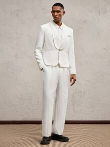 AKNOTIC Business Casual 2 件套男士白色梭织修身常规肩部夹克和裤子休闲西装，适合日常穿着、度假、派对、婚礼、毕业礼物、春夏季 - 白色 - 查看 5