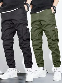 Manfinity Homme 2pcs Men Loose Fit Cargo Pants With Patch Detail - Black - View 1