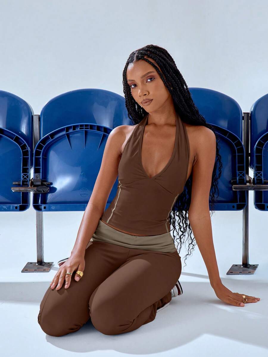 MUSERA 露背吊带上衣，休闲夏季春季机场假日节装扮 - 咖啡棕 - 查看 1