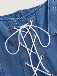 SHEIN MOD 女士休闲牛仔连衣裙，简约时尚，适合日常穿着 - 藍色 - 查看 3