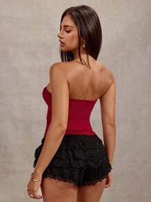 SHEIN BAE 夏季度假上衣蕾丝紧身胸衣上衣性感夜场酒红色安哥拉红上衣夏季女士春装情人节海滩度假纳什维尔