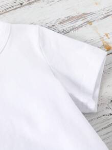 Baby Boy Fun Heart & Dinosaur Print Simple Short Sleeve T-Shirt, Suitable For Valentine's Day, Spring/Summer - White - View 4