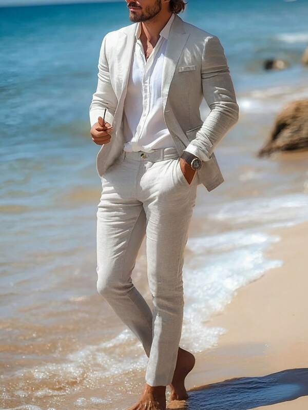 Manfinity Homme 1pc Men's Solid Color Suit Set: Jacket And Trousers
