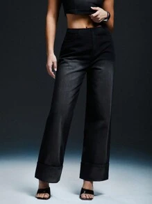 Denimoi 女士简约拉链口袋休闲牛仔裤，日常穿着 - 深灰色 - 查看 3