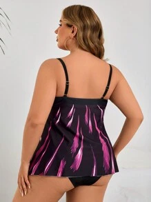 SHEIN Swim Curve Summer Plus Size 2pcs/Set Firework Print Tankini With Flared Dress, Women Swimsuit - Multicolor - View 2
