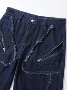 Street Life Men's Grunge Ragged Casual Everyday Frayed Zip-Up Baggy Loose Straight Leg Jeans - Blue - View 7