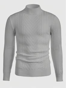 Manfinity Homme Men's Casual Basic Stand Collar Pullover Sweater, For Fall Winter - Light Grey - View 4