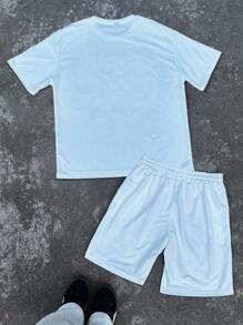 Manfinity EMRG Men's Casual Graphic Letter Print Short Sleeve T-Shirt And Shorts 2 Pieces Set