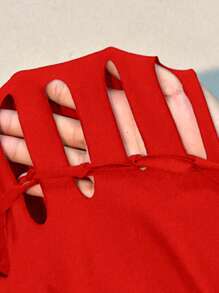 SHEIN SXY 女士夏季纯色性感短款修身镂空编织短袖 T 恤 Grunge Punk Y2k 演唱会服装