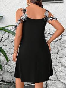 Breezaya Plus Size Women Comfortable Lace Trim Knit Dress
