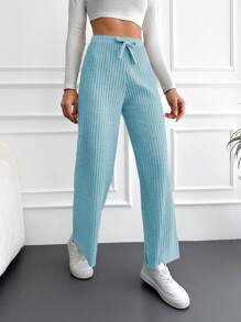 RueChic Tie Waist Straight Leg Pants - Hijau - View 3
