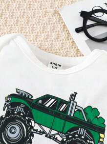 圣帕特里克节卡通汽车印花短袖婴儿连体衣，面料柔软舒适，适合度假、旅行、上学、日常聚会、春夏季假期和庆祝活动