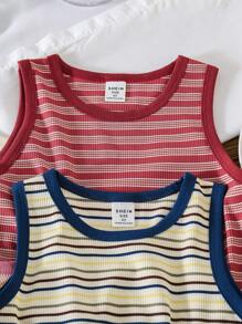 SHEIN Young Girl Striped Print Color Block Round Neck Casual Tank Top - Multicolor - View 4