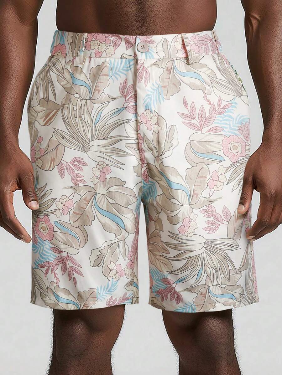 Manfinity Homme Men's Floral Print Pocketed Button Casual Shorts Men Vacation Men Beach Shorts - Multicolor - View 1