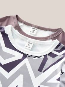 SHEIN 2pcs Young Boy Dinosaur Print Contrast Color Short Sleeve Tight Pajama Set - Multicolor - View 7