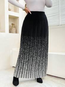 Flirla Plus Size A-Line Ombre Knitted Pattern Casual & Elegant Women Sweater Skirt, Autumn/Winter