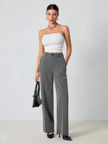 SHEIN Tall 春夏纯色深灰色高腰西装直筒裤