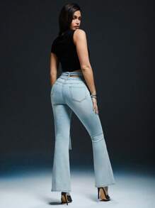 Denimoi Women's Waist Belt Pocket Simple Fitting Jeans, Casual Daily Wear - Baby Blue - View 3