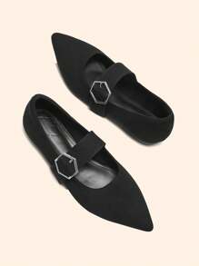 CUCCOO BASICS 女士时尚黑色面料玛丽珍尖头平底鞋，舒适透气，适合通勤、约会、聚会、购物、节日、派对、婚礼、情人节 - 黑色 - 查看 4