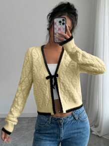Chiquease French Style Casual Versatile 3D Diamond Pattern Long Sleeve Pullover Knit