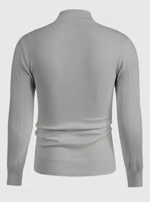 Manfinity Homme Men's Casual Basic Stand Collar Pullover Sweater, For Fall Winter - Light Grey - View 2