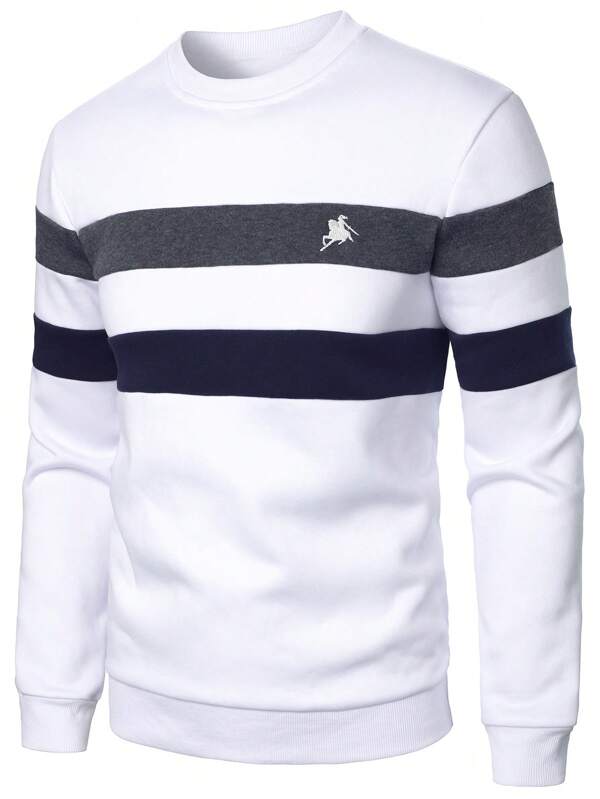 Manfinity Homme 男士纯色拼色圆领长袖休闲上衣，秋季