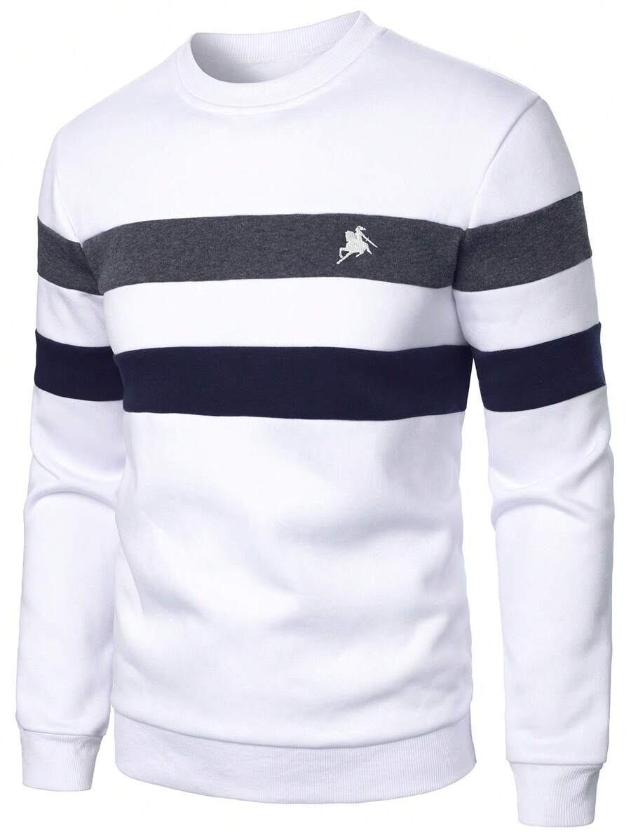 Manfinity Homme Men's Solid Color Block Crew Neck Long Sleeve Casual Top, Fall - Multicolor - View 1