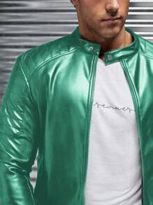Manfinity Roughcore Men's Solid Color Front Zipper Pocket Casual Lightweight Jacket, For Fall Winter - Green - View 6