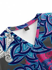 Paisley Flower Print Short Sleeve Women's Healthcare Scrub Uniform Top - White - View 5
