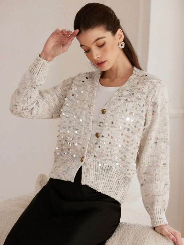 Aveloria Rosie Intelligent Office Commute Design Sequins Embroidery Fuzzy Cardigan For Women