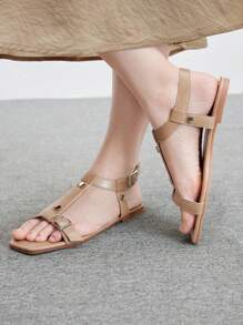 CUCCOO BIZCHIC 女士清凉户外春夏人字拖凉鞋，魔术贴仿皮趾柱平底凉鞋，情人节款 - 棕色 - 查看 3