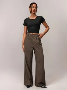Forever 21 Women's Casual Solid Color Wide Leg Pants - Coffee Brown - View 3