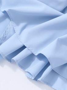 优雅少女天蓝色中长连衣裙，春夏 - 藍色 - 查看 8