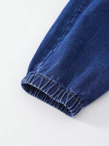 Denimly Drawstring Jogger Jeans - Teen Boys Urban Street Casual Daily Chic All Year Must Have Multipocket Wide Leg Jeans With Elastic Waist And Adjustable Drawstring - Dark Wash - View 5