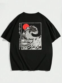Manfinity VCAY Camiseta casual de manga corta y cuello redondo con estampado, uso diario, talla grande para hombres
