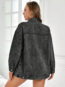 SHEIN Essnce Denim Jacket, Casual And Fashionable For Daily Wear - Black - View 2