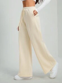 SHEIN Tall Women's Apricot Low-Rise Wide-Leg Sweatpants - Apricot - View 4