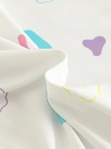 年轻女孩可爱云朵脸印花白色短袖长睡袍家居服 - 白色 - 查看 3