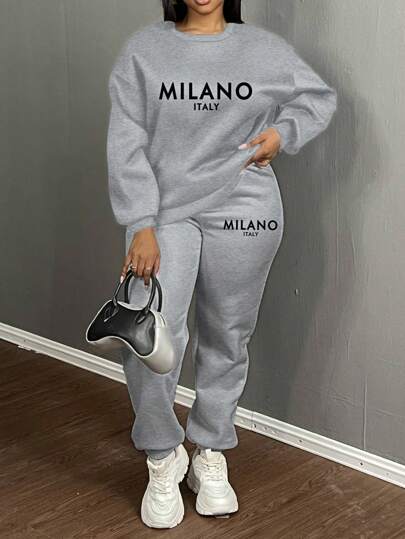 Slaydiva Conjunto de 2 piezas para mujer con sudadera oversize de cuello redondo y pantalones joggers casuales con cordón en la cintura, estilo otoño/invierno