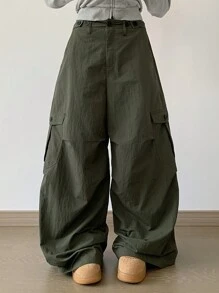 DAZY Women Casual Solid Color Cargo Baggy Pants With Large Pockets,Fall Clothes - Army Green - View 2