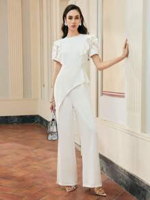 ZEYLAH MONO DE PERNERA ANCHA ASIMÉTRICO CON PUÑO VOLANTE