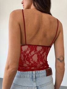 Aloruh New Lace Camisole Tank Top With Triangle Cup - Red - View 2